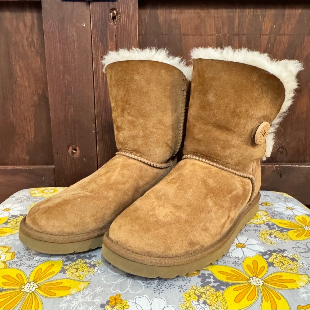 UGG Chestnut Suede Shearling Button Short Boots - image 1